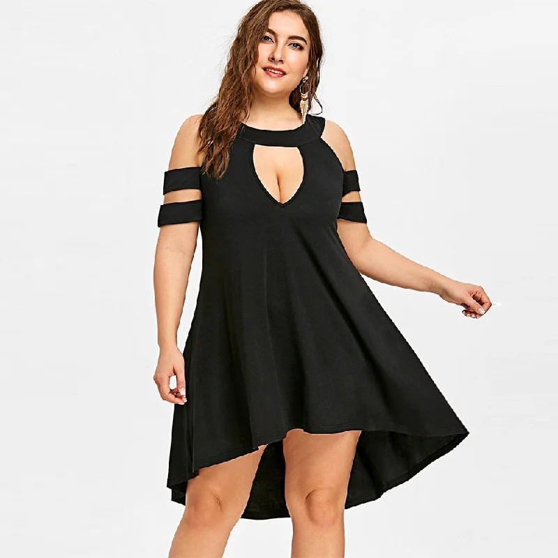 Plus Size Keyhole Neck High Low Hem Dress A-Line Keyhole Neck Black Sexy Club Party Dress Short Sleeves Summer Vestidos Plus Size Keyhole Neck High Low Hem Dress A-Line Keyhole Neck Black Sexy Club Party Dress Short Sleeves Summer Vestidos