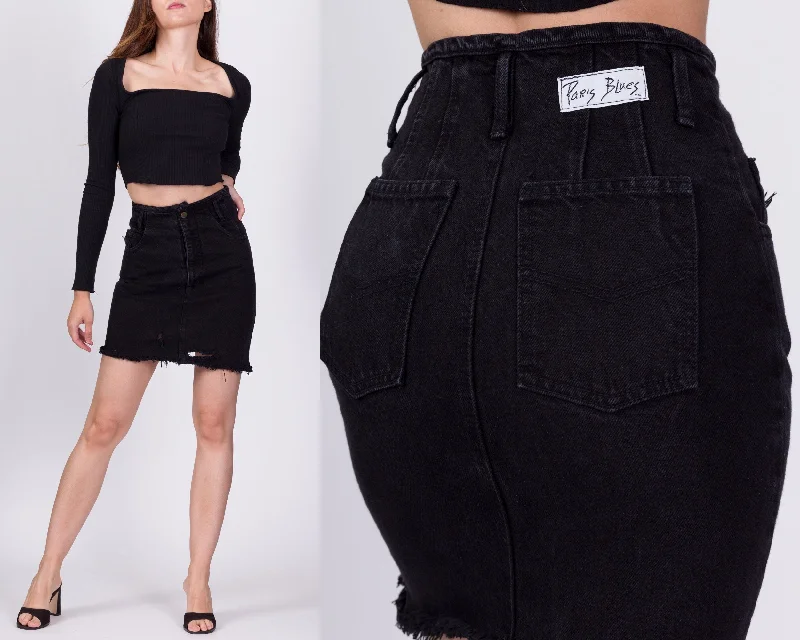 90s Black Denim High Waist Mini Skirt - XXS, 22.5"