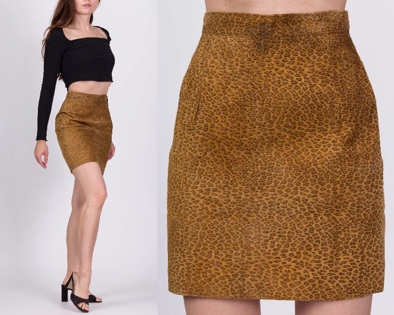 90s Leopard Print Suede Mini Skirt - Petite Extra Small, 23"