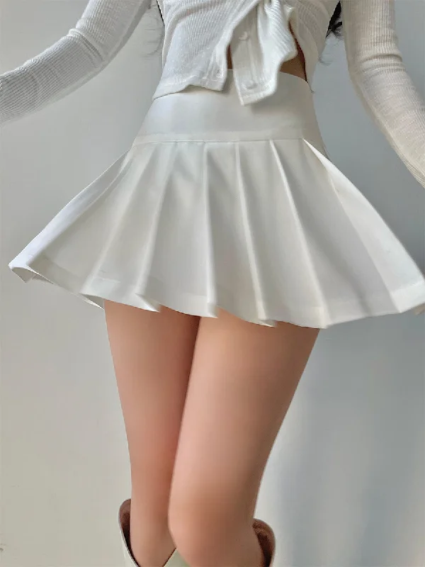 Carlee Solid Color A-Line Side Split Pleated High Waist Mini Skirt