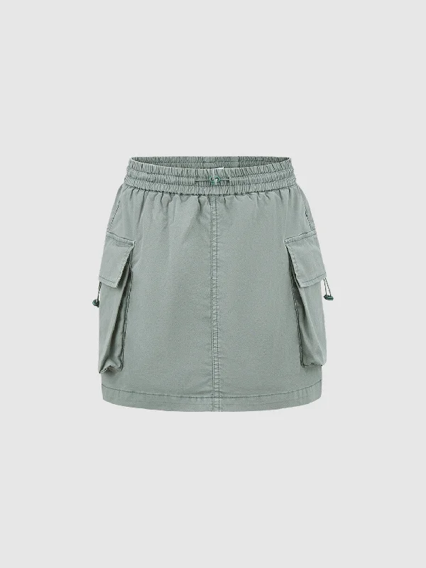 Drawstring Waist Mini Straight Skirt