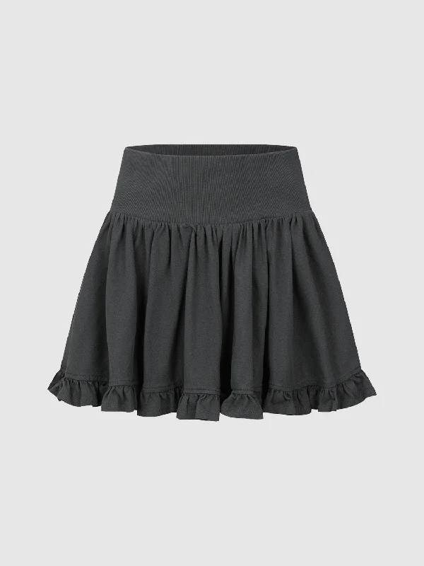 Elastic Waist Pleated Mini A-Line Skirt