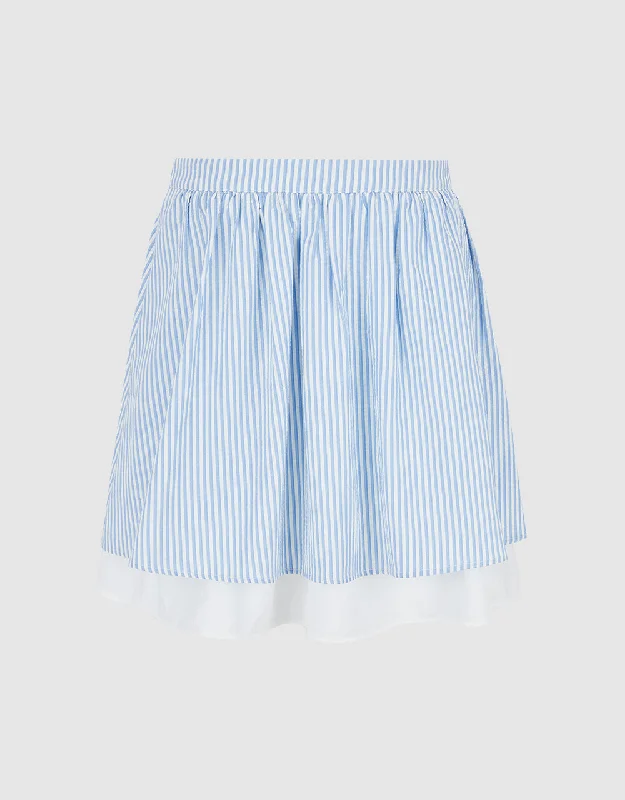 Elastic Waist Striped Mini A-Line Skirt