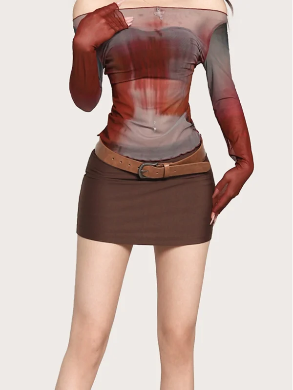 Gia Solid Color Brown Slim Mini Skirt