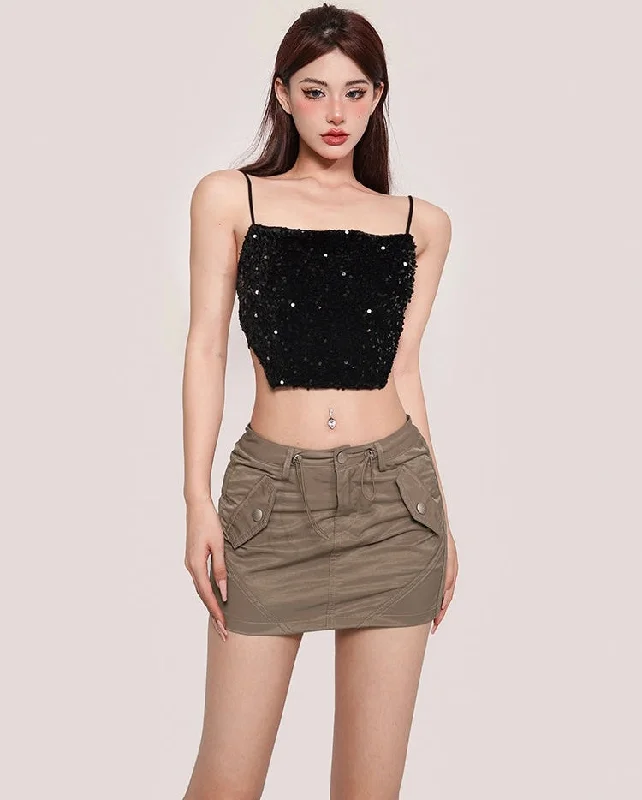 Jaine Solid Color Multi-Pocket Cargo High Waist Slim Mini Skirt