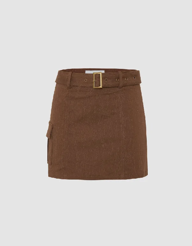 Mini Straight Knitted Skirt With Belt