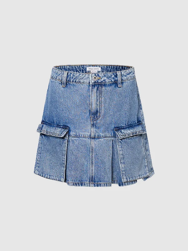 Multi Pocket Mini Denim Skirt