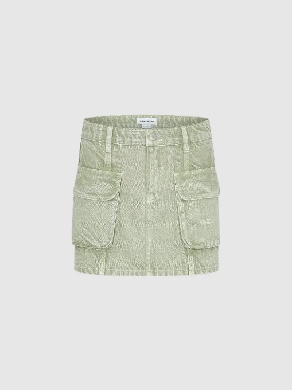 Multi Pocket Mini Denim Skirt