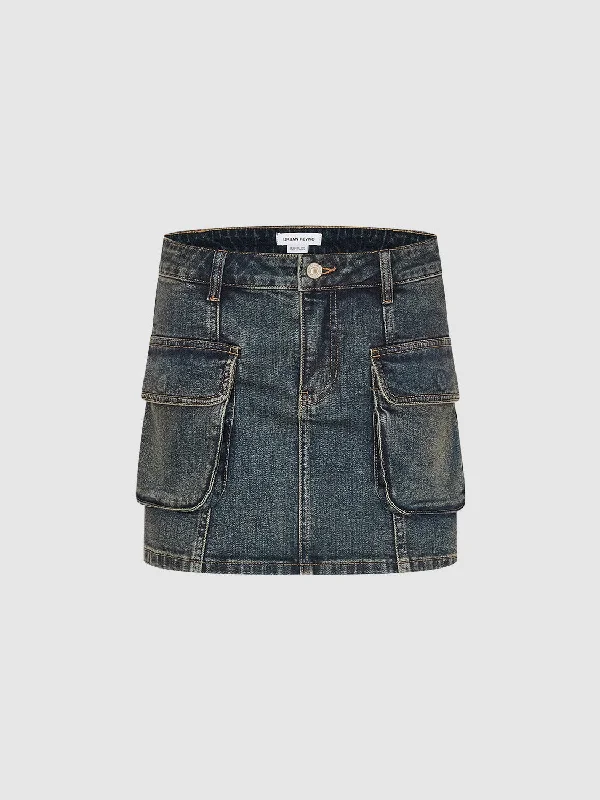 Multi Pocket Mini Denim Skirt