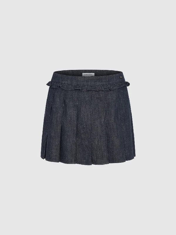 Pleated Mini Denim Skirt