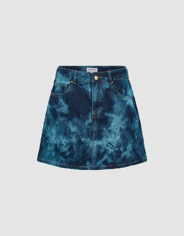 Printed Mini A-Line Denim Skirt