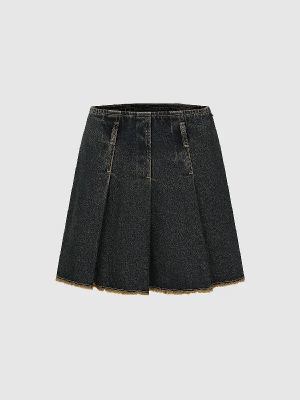 Raw Hem Mini Denim Skirt