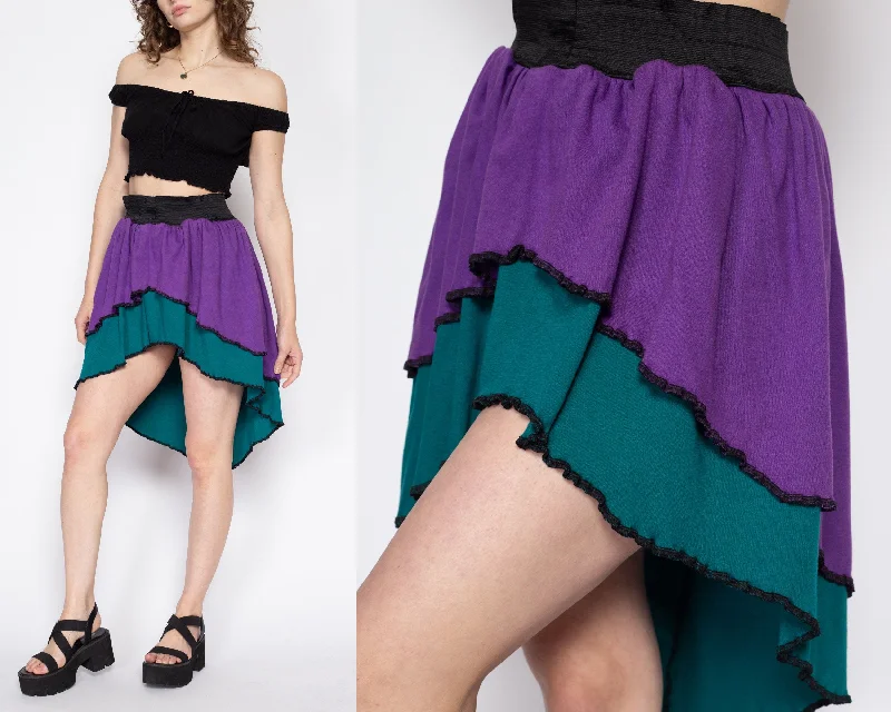 Sm-Med 90s Color Block High-Low Hem Mini Skirt