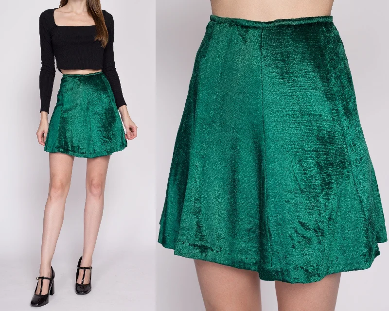 Small 60s Green Velvet Mini Skirt 26"