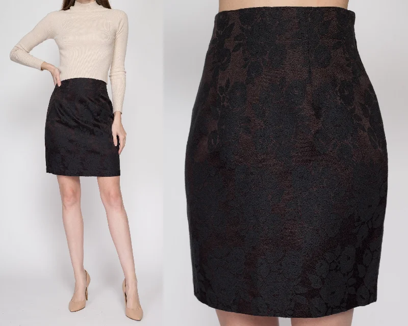 Small 90s Black Jacquard Mini Skirt 26"