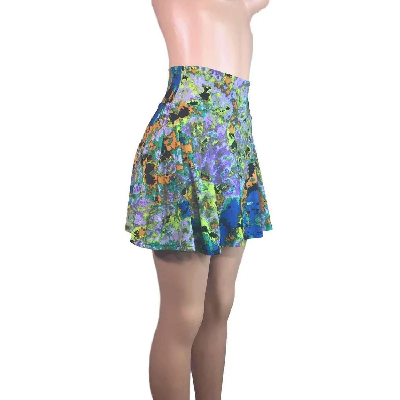 Splatter High Waisted Skater Skirt - Clubwear, Rave Wear, Mini Circle Skirt