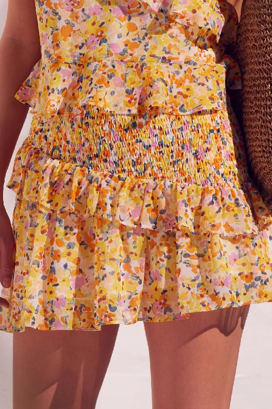 Sun Lover Smocked Floral Chiffon Ruffled Mini Skirt