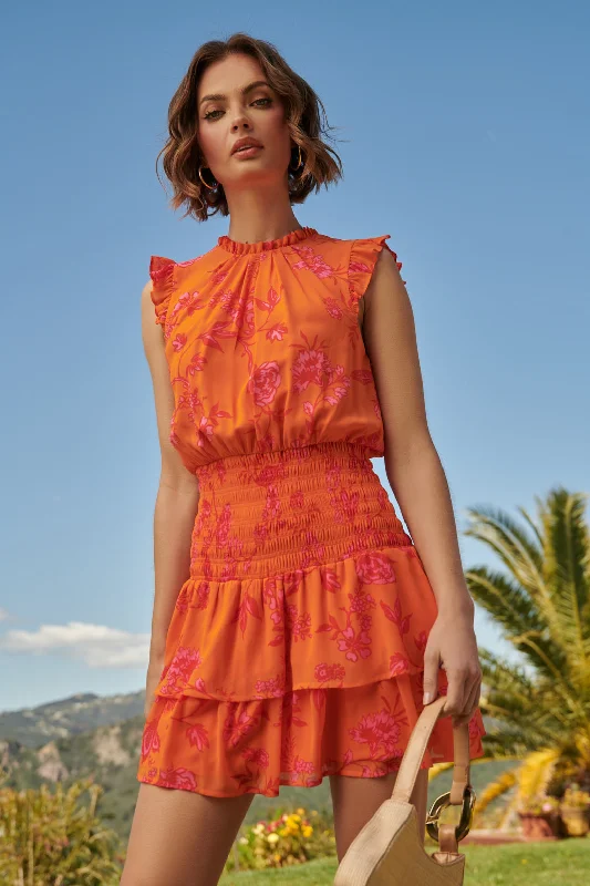 Sunrise Floral Trolly Smocked Mini Dress