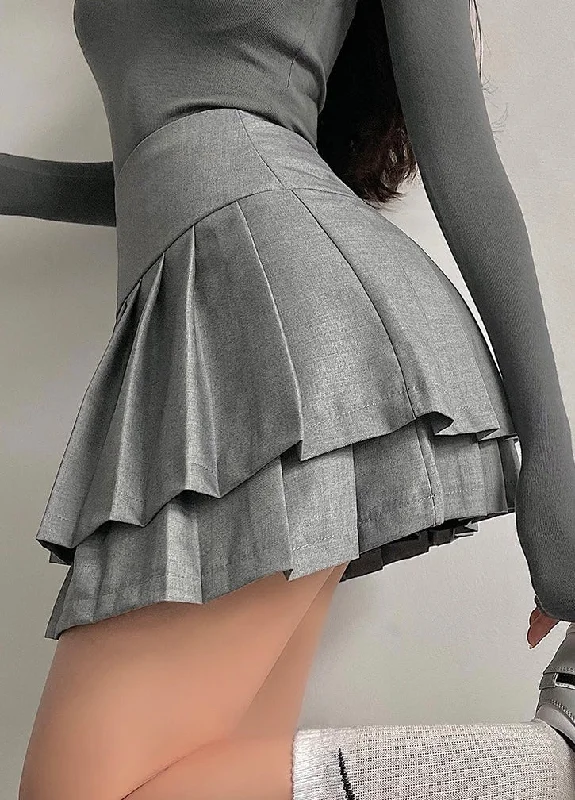 Tara Solid Color Double Layer A-Line Pleated High Waist Mini Skirt