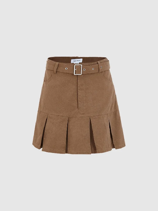 Pleated Mini A-Line Skirt